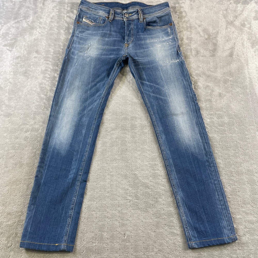 Diesel Sleenker Skinny Jeans Womens 29x27 Blue Stretch Button Fly‎ Distressed